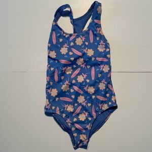 Roxy Kids One Piece Swimsuit - Blue with Pink Floral
